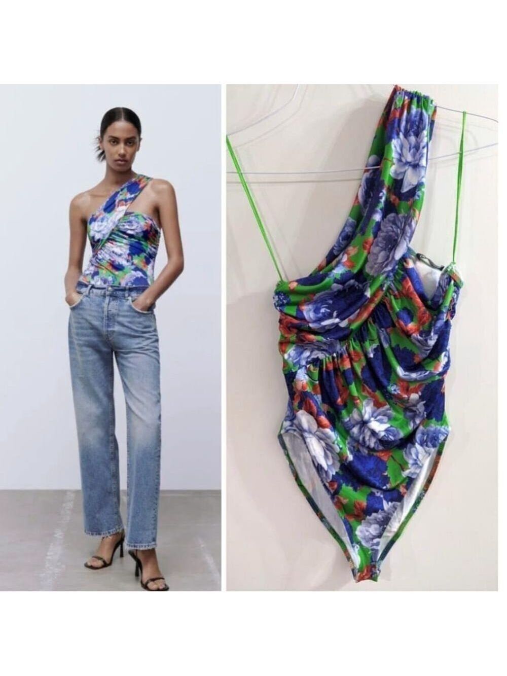 NEW Zara | Asymmetrical floral bodysuit